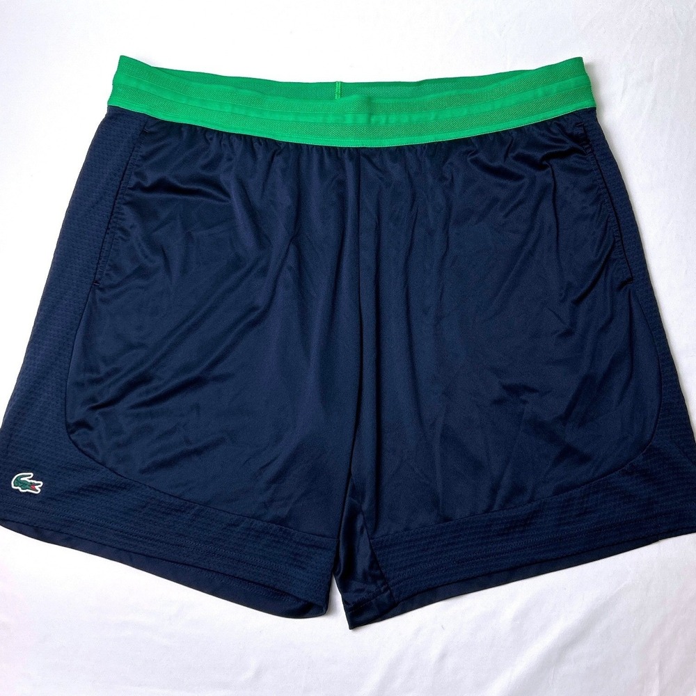 Lacoste Sport Men Regular Fit Mesh Waistband Athletic Shorts Size 4XL Navy Green